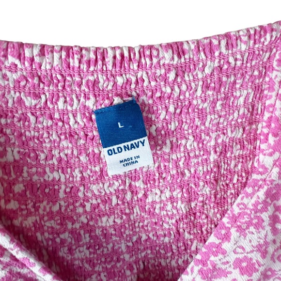 Old Navy Pink Floral Midi Dress Womens L Square Neck Puff Sleeve Cottagecore - Picture 4 of 9